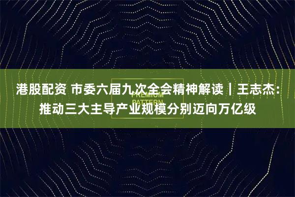 港股配资 市委六届九次全会精神解读|王志杰:推动三大主导产业规模分别迈向万亿级